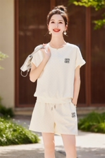 宽松减龄运动套装女夏欧货2024新款设计感休闲上衣阔腿短款两件套，女装套装/套裙，慧峰
