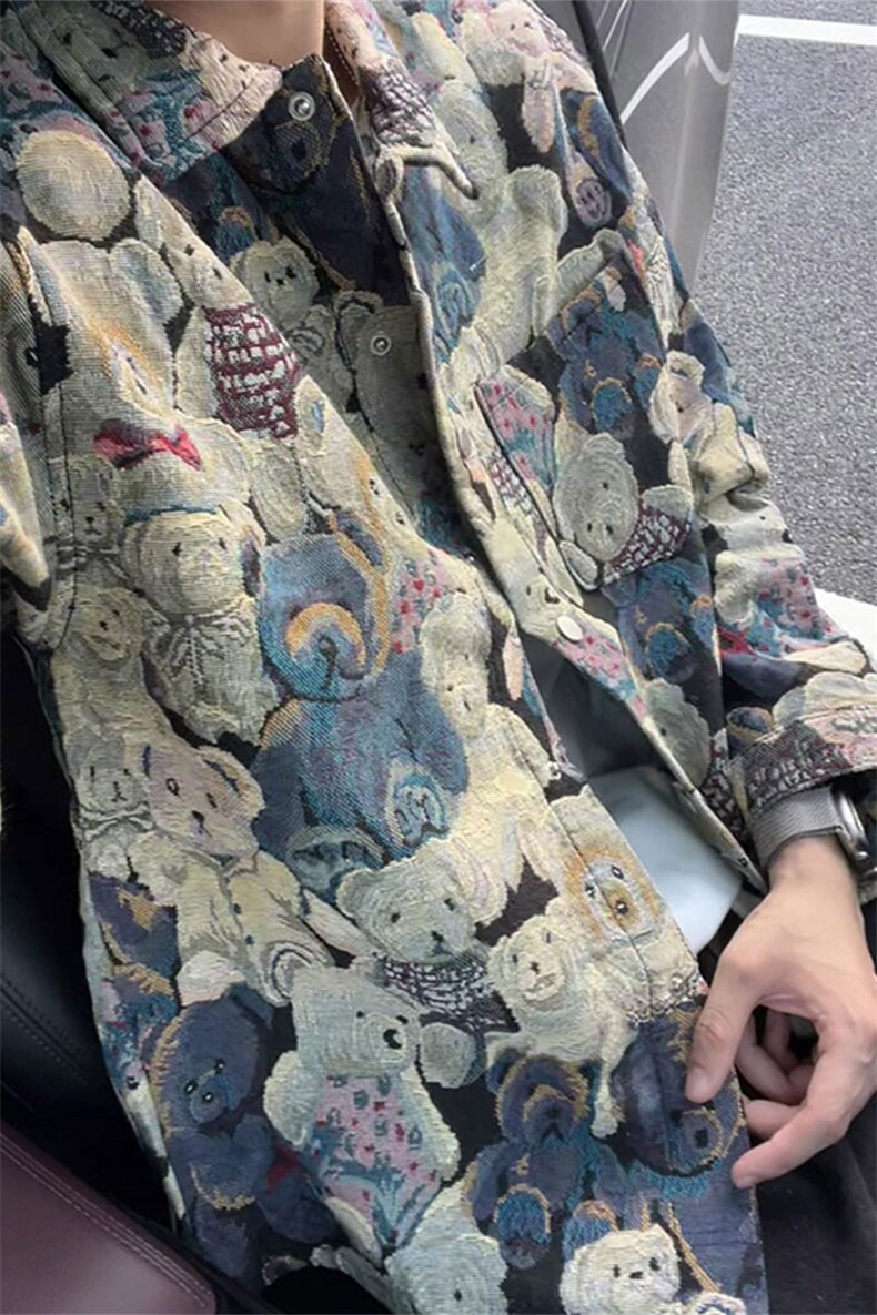 潮牌卡通小熊休闲外套男士宽松提花牛仔外套夹克JA281-特价P51,男装夹克,电商A007