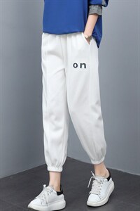 2021春季新款时尚印花抽绳针织加厚卫裤，女装休闲裤，叶笙衣