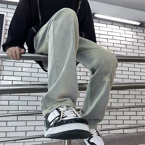 黄泥色星星牛仔裤男春秋潮牌美式高街设计 NK701 P42图片