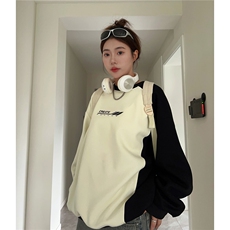 中性风秋装美式复古撞色拼接情侣卫衣印花外套男女D324P58，女装短外套，电商A335-1（原A458）