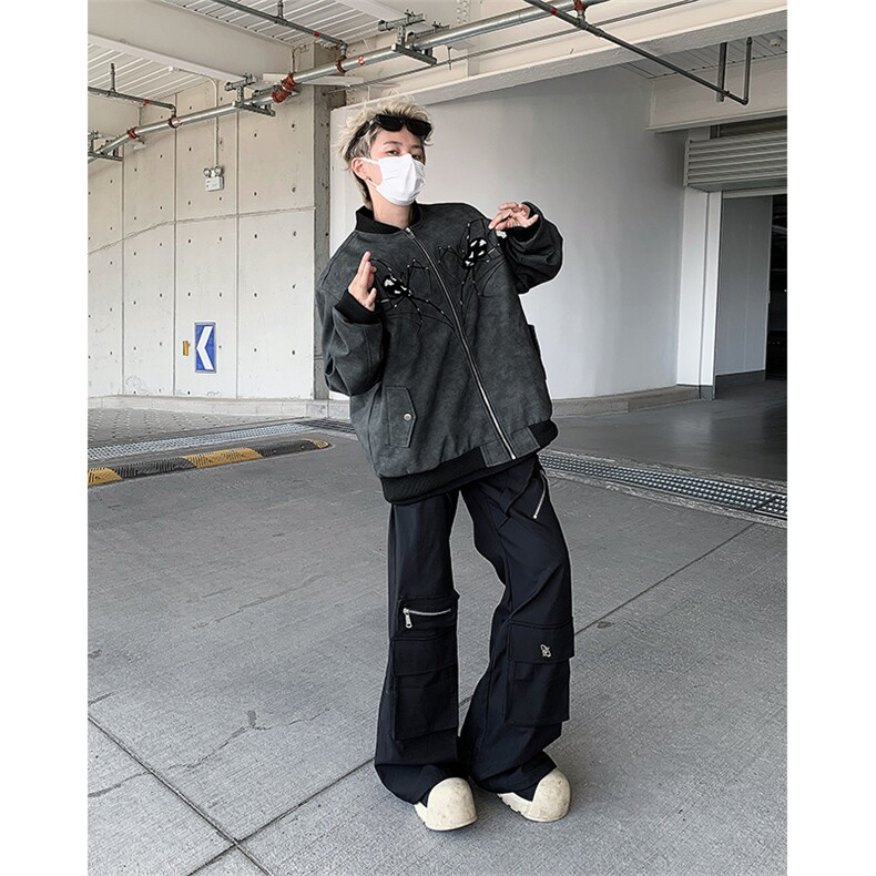 美式vibe风蜘蛛刺绣PU皮夹克男春秋小众百搭休闲外套JK85555-p78,男装夹克,星座1008