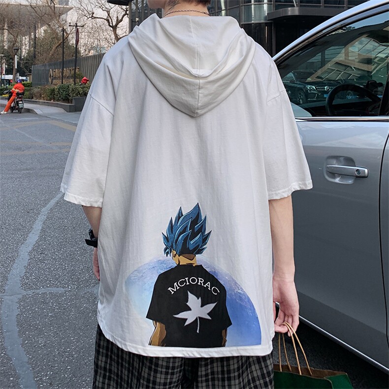 LD54154-P45 连帽短袖t恤男大码胖子带帽五分袖中袖图片