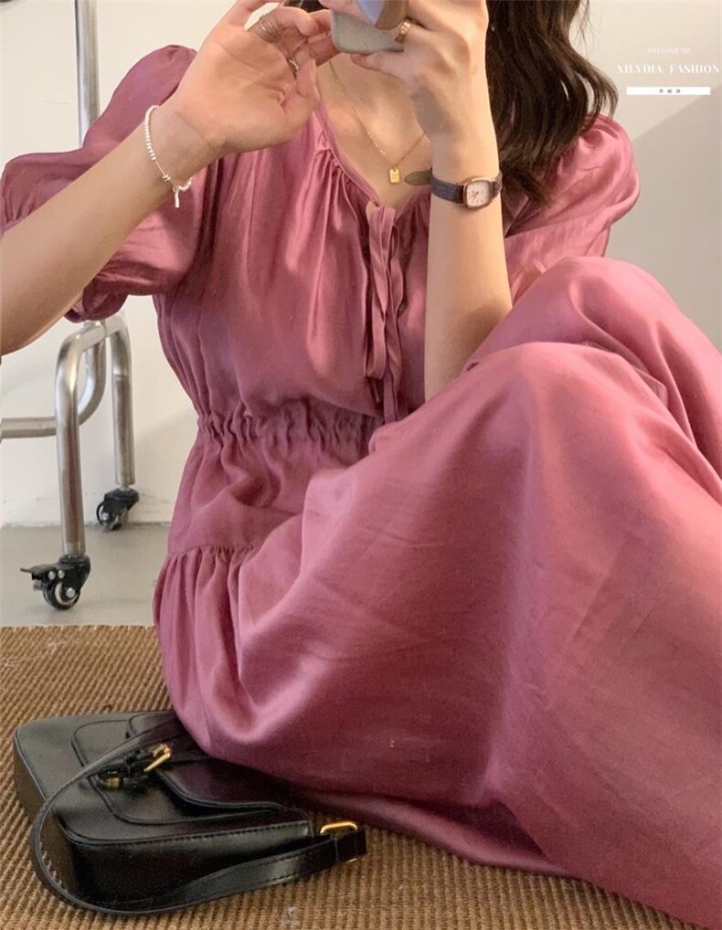 法式泡泡袖连衣裙夏季设计感小众温柔高级感,女装连衣裙,香丽迪1