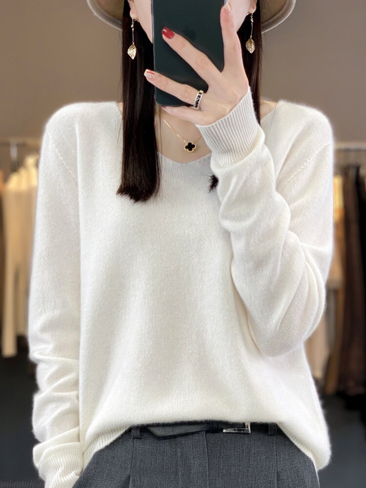 2025年秋季通勤单件长袖一线成衣小V领，女装羊毛衫，三莲羊绒