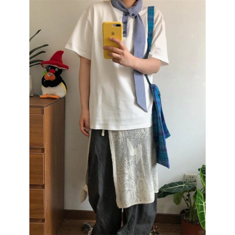 DXY247LL-P44美式领口拼接格子领带短袖t恤高级感痞帅半袖,男装T恤,星座1007（原301D）