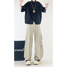 飘带冰丝裤子男夏季美式复古垂感阔腿弯刀西裤-A2065TP45控68，男装西裤，电商B241