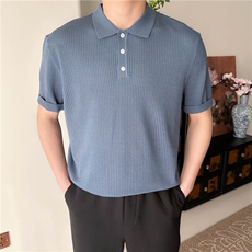 夏季男士短袖纯色翻领冰丝针织衫宽松T恤轻熟B3004-P55，男装T恤，星座1012-1