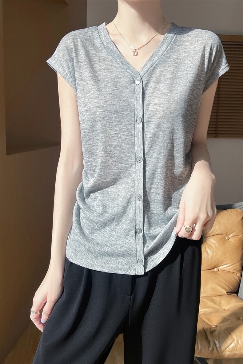 v领新款针织女无袖纯色简约百搭宽松套头上衣内开衫,针织衫/毛衣,绒宛羊绒