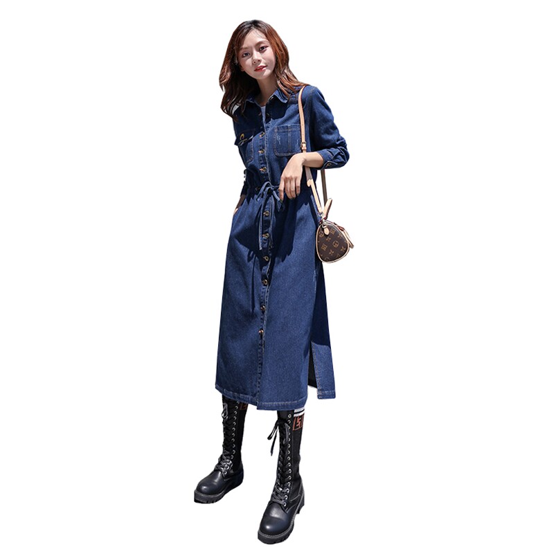 牛仔风衣2021春秋季新款个性抽绳收腰显瘦韩版时尚百搭,女装风衣,钱塘布衣
