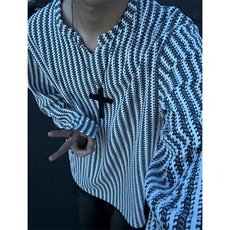 新款棉麻格子衬衫女韩版V领收腰上衣灯笼T1-1-P30，男装衬衫，星座1109-4