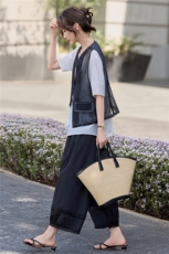 【夏季女装新款】时尚高级感撞色线马甲+衬衫+花苞裤三件套，女装套装/套裙，缘衣格