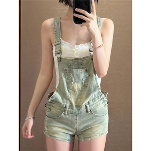 美式复古y2k辣妹水洗牛仔背带短裤女夏季新款设计感破洞连体裤子图片