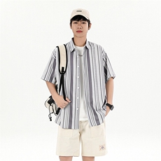 花衬衫男短袖夏季条纹休闲上衣服外套翻领大码衬衣A012/863P35，男装衬衫，电商A012