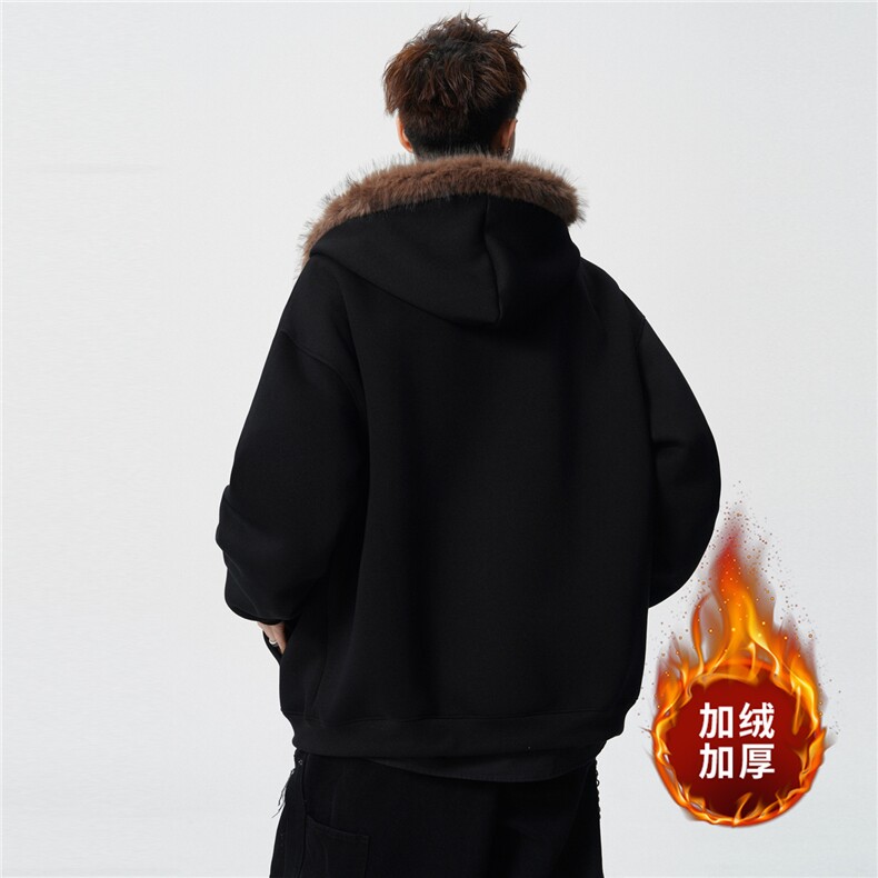 重磅580G！2025秋冬男士毛领开衫卫衣保暖外套WY90特P75,男装棉衣,电商B220