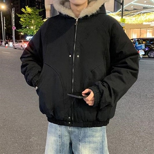 现货高品质美式高街冬季重磅硬挺短款座山雕毛领棉衣男女加厚外套图片