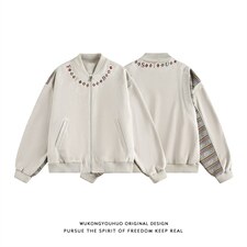 有货。民族风字母刺绣夹克男女秋棒球领W6976-P69，男装民族服装，星座412-3