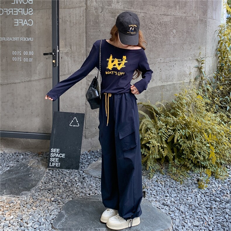 设计感露肩工装套装女2025秋季新款时尚洋气减龄显瘦阔腿裤两件套,女装套装/套裙,2C218