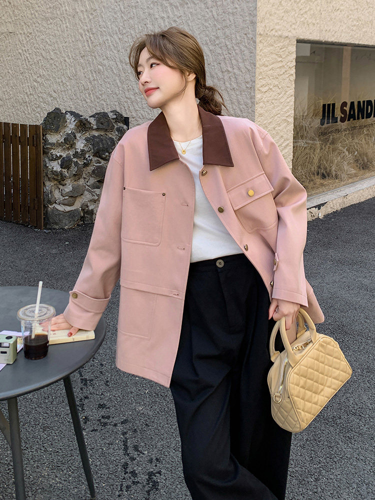 【现货】新款粉色撞色外套082-6630P150K218,女装风衣,浙宝192（原082）
