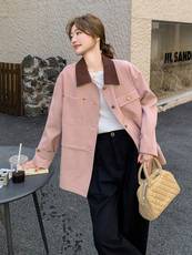 【现货】新款粉色撞色外套082-6630P150K218，女装风衣，浙宝192（原082）