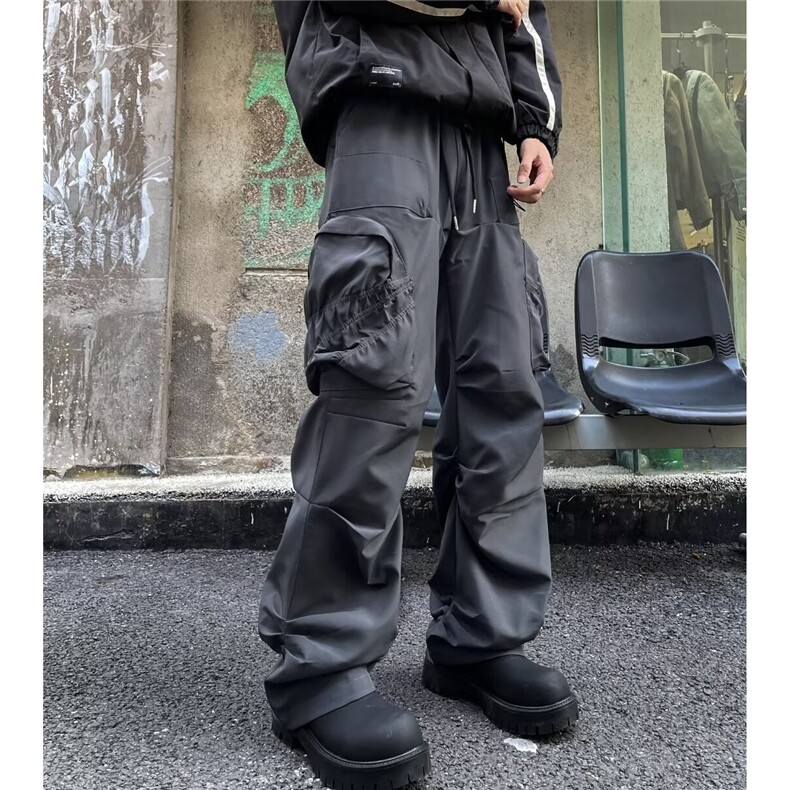 美式高街vibe痞帅机能褶皱大口袋工装裤男宽松直筒休闲长裤DH967,男装休闲裤,星座506