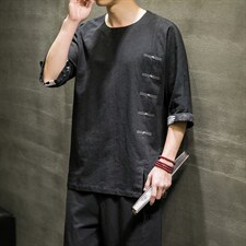 2025春夏新款风棉麻七分短袖t恤男大码上衣QT6008-1/T063/P60，男装T恤，电商A008