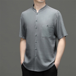夏季棉麻男士亚麻短袖t恤2023新款复古唐装休闲半袖衣服汉服男装图片