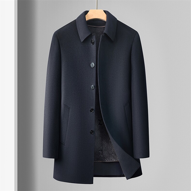 高端新款中年山羊绒兔毛皮内胆大衣男中老年绵羊毛山羊绒外套大衣，男装毛呢大衣，钱塘723