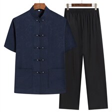 夏季唐装男士休闲短袖套装风爸爸装爷爷装汉服SFT9787-P98,男装民族服装,星座1105-3