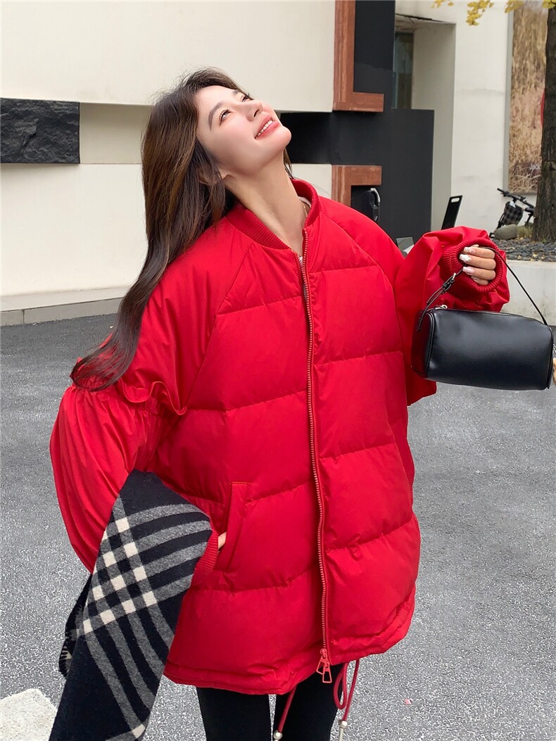 花边拼接白鸭绒棒球羽绒服女2025冬装保暖外套小个子跨年圣诞好看,女装羽绒服,艾米莉亚