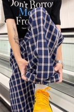 复古蓝色阔腿格子裤5X1059-TP2549港风宽松拖地休闲裤男女，男装休闲裤，电商A102
