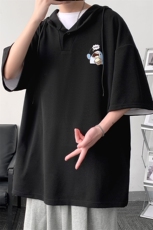 LD54239-P45连帽短袖t恤男大码胖子带帽五分袖中袖大皂风，男装T恤，电商A040