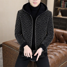 新款冬季男士加棉加厚连帽修身潮流时尚毛呢大衣D72P155控238，男装毛呢大衣，电商B226