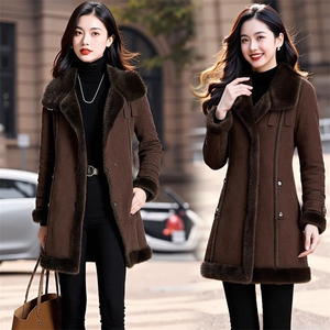【大货已出】高档皮毛一体时尚中长款外套气质大衣加绒保暖棉服女图片