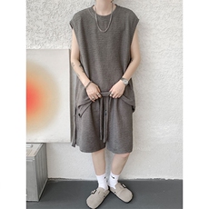 TZ790-特P50控88夏T恤下摆半拉链冰感冰丝速干大码无袖短裤套装，男装休闲套装，电商A059