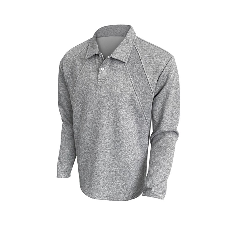 抖音得物高品质美式高街重磅曼巴棉结构螺纹拼接翻领卫衣长袖T恤,男装T恤,电商A486