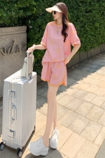 女夏季新款时尚运动休闲套装宽松显瘦减龄星星印花短袖短裤两件套，女装套装/套裙，江南