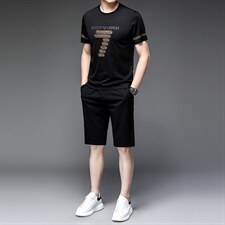 夏季冰丝短袖运动套装男士薄款大码休闲套装潮流T恤上衣裤子，男装休闲套装，电商B212（原钱塘6029）