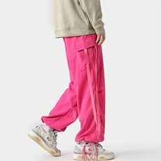 多巴胺粉色工装裤男宽松情侣百搭休闲抽绳阔腿裤KK04，男装工装外套，星座1116A-1（原606A）