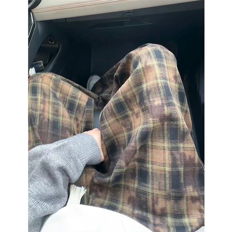 新款复古格子阔腿裤秋季学生韩版宽松直腿休闲K640TP38无差价控79，男装休闲裤，电商A102B