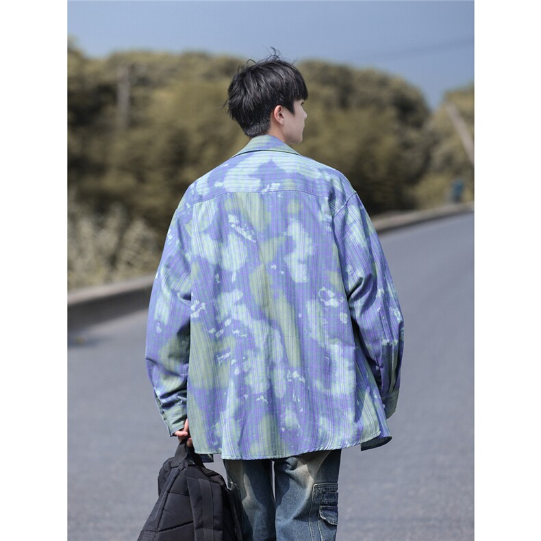 抖音品质渐变色长袖衬衫男生日系宽松潮牌衬衣CS7221P5588,男装衬衫,电商B413-1