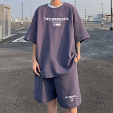 ！2025夏季新款男士华夫格短袖套装印花一套HTZ77P50，男装T恤，电商B220