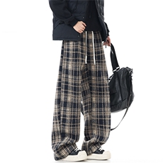 YK359加绒特P45无影墙冬款加绒加厚氛围感格子宽松阔腿休闲裤，男装卫衣，电商A249