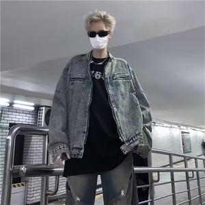 312-P63 美式高级感短款牛仔夹克男春秋季新款高街痞帅图片