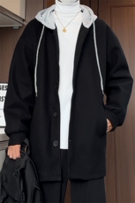 N6108/P95秋冬新款连帽假两件中长款毛呢大衣男风衣大码呢料上衣，男装毛呢大衣，电商A141
