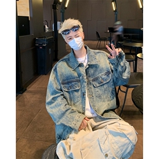 2024新款工装牛仔夹克美式潮牌复古痞帅水洗做旧男现货W8297-P68，男装夹克，星座512-4