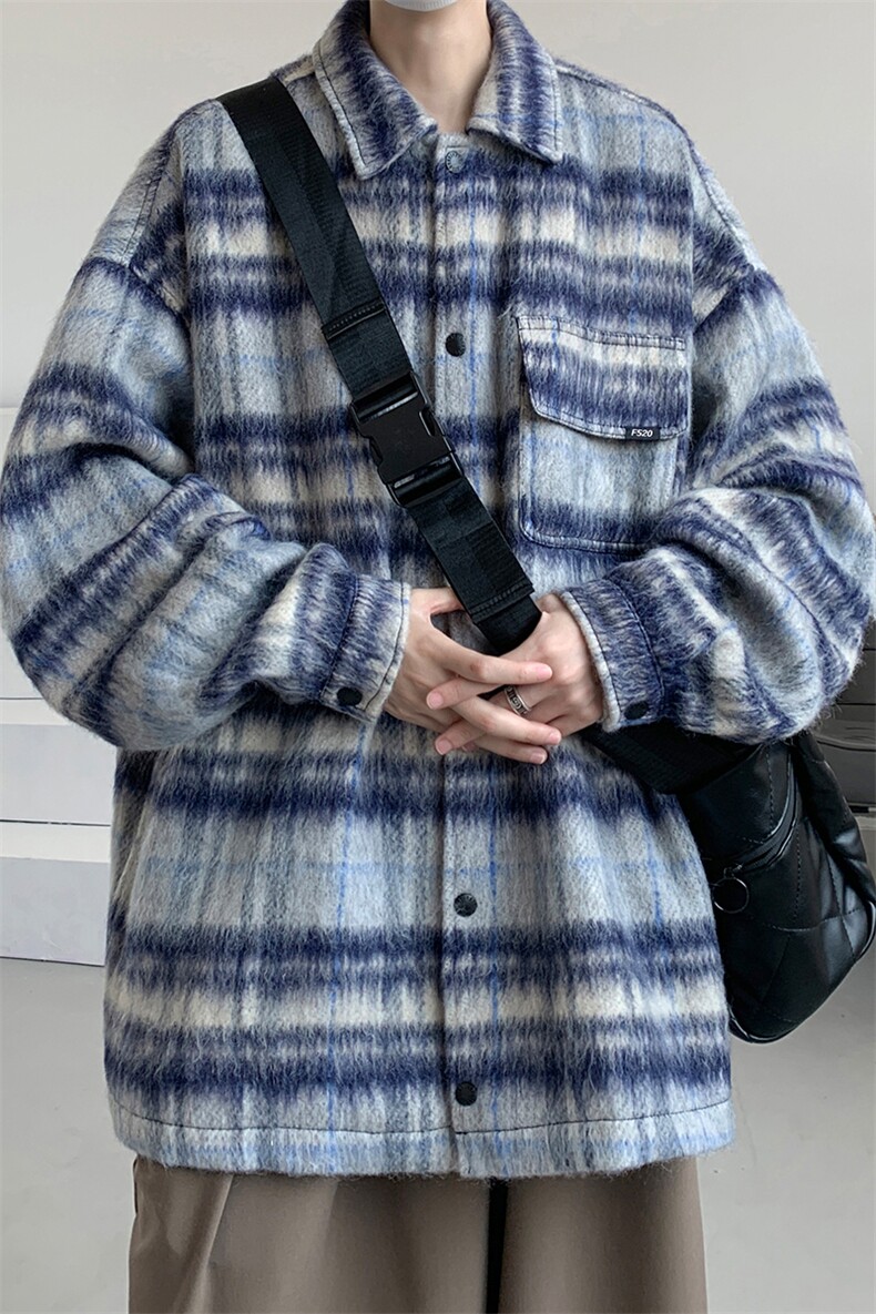 8XL-M特大码小香风长毛呢外套男秋季翻领衬衫夹克上衣JK1305P70,男装夹克,电商D206-1