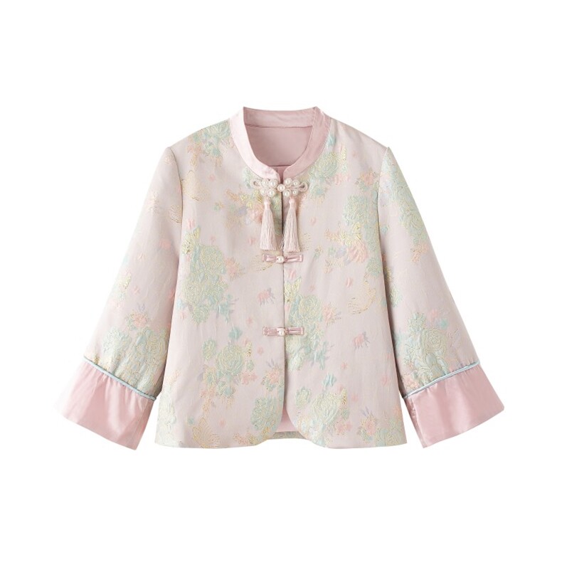 【爆现货】新中式提花盘扣外套1C045-23778-8P120K188,女装短外套,红龙果