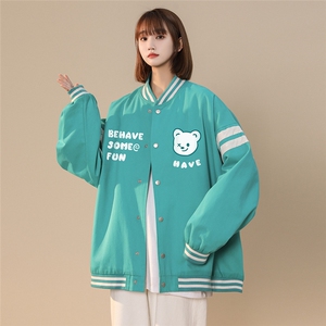 中性 秋季百搭宽松棒球服拼色夹克情侣棒球服外套女G6291 P65控78图片