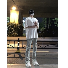 B221美式ins高街暗黑拉链小脚弹力破洞牛仔裤LK23060-P65控88，男装牛仔裤，电商B221